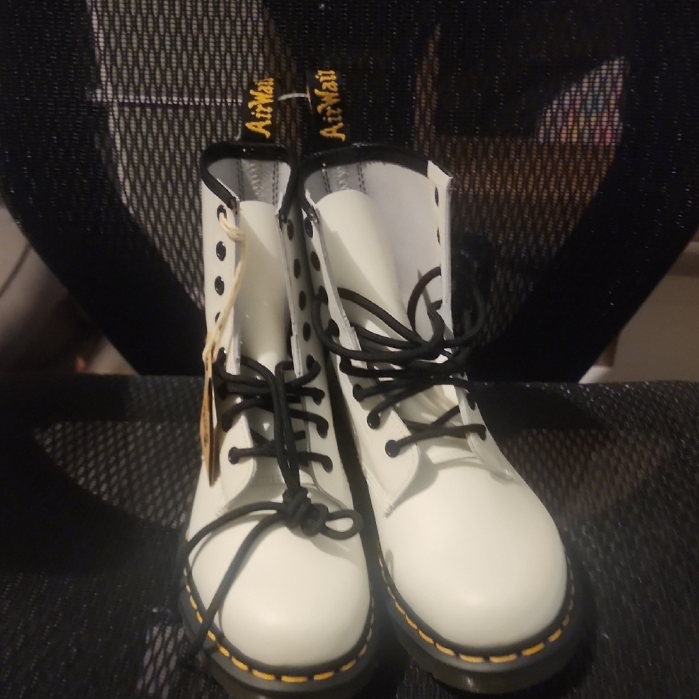 Dr. Martens 1460 White Leather Boots with Black Accents - Picture 2 of 7